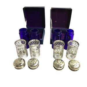 VTG Salt Pepper Shaker Lot Cobalt Blue Silverplate Hong Kong House Global Leonar